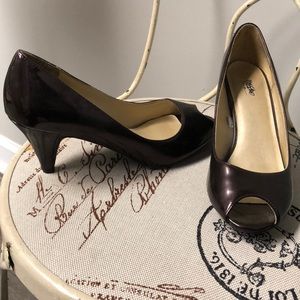 Brown peep toe heels